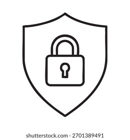 A shield outline with an open padlock represents security, safety, and the potential for vulnerability.
