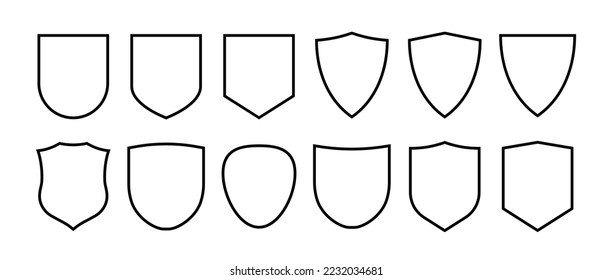 Juego de contorno de escudo. Proteger la ilustración vectorial de marco en un fondo blanco