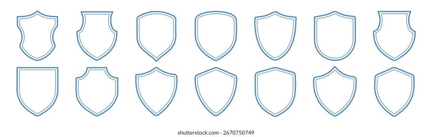 Shield Outline Shape Collections. Shields and badges shape collections. Vector illustration. Badge and  Shield Geometric Shape Set, Dark blue Asset Pack