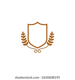 Shield outline vector logo icon with leaves ornament