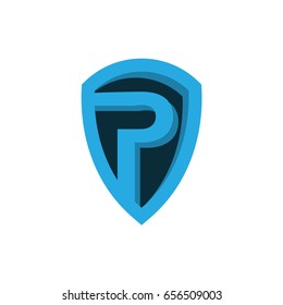 shield P letter blue icon logo template