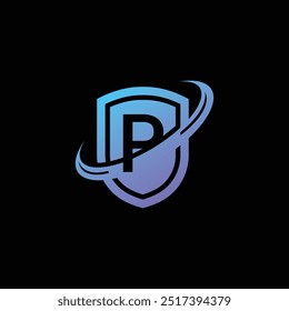 Logotipo Shield P com Orbit Swoosh - Segurança, Proteção E Tecnologia Design