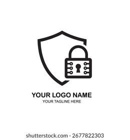 Escudo e cadeado aparecem, simbolizando segurança, proteção e segurança de dados contra um fundo branco, transmitindo uma sensação de confiança e confiabilidade.