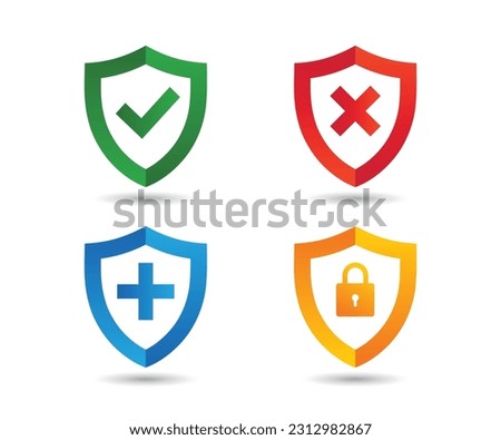 Shield with padlock, Cancel, Cross, and tick sign. Concept of privacy, good password, secure data protection, computer or phone access security, Vector Illustration