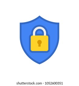 Shield with padlock and check mark. Modern flat vector icon