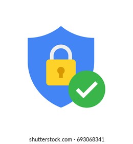 Shield with padlock and check mark. Modern flat vector icon