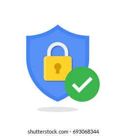 Shield with padlock and check mark. Modern flat vector icon
