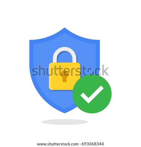 Shield with padlock and check mark. Modern flat vector icon