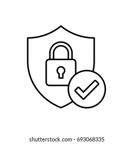 Shield with padlock and check mark vector icon
