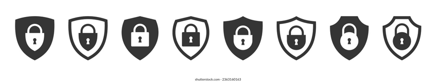 Shield and padlock icon vector design template. Set padlock icons silhouette isolated