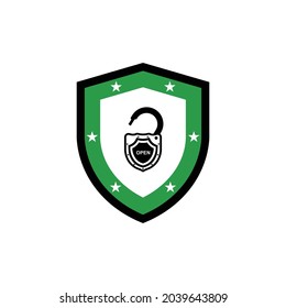 Schild- und Schloss-Symbol, Vektorlogo-Vorlage, 