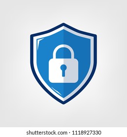 Shield with padlock icons flat design style. security concept.