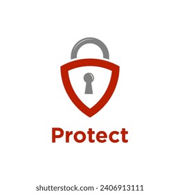 Shield, padlock, keyhole for protection cyber logo design