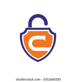 Shield Padlock Letter C Logo Template