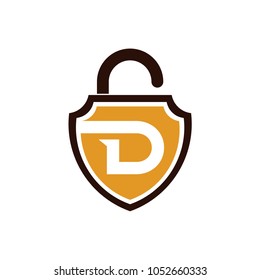 Shield Padlock Letter D Logo Template