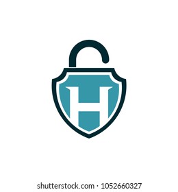 Shield Padlock Letter H Logo Template
