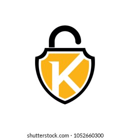 Shield Padlock Letter K Logo Template