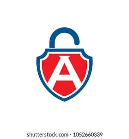 Shield Padlock Letter A Logo Template