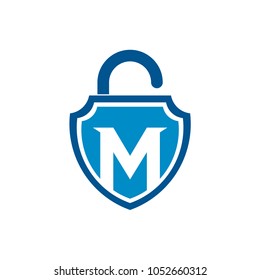 Shield Padlock Letter M Logo Template