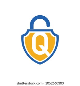 Shield Padlock Letter Q Logo Template