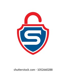 Shield Padlock Letter S Logo Template