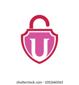 Shield Padlock Letter U Logo Template