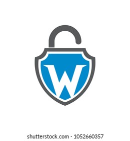 Shield Padlock Letter W Logo Template