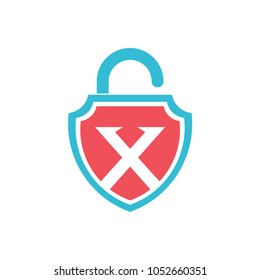 Shield Padlock Letter X Logo Template