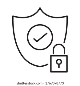 Schild mit Padlock-Linie Stil Symbol Vektorgrafik Design