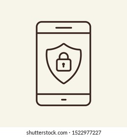 Shield with padlock on mobile screen line icon. Phone, defense, padlock. Data protection concept. Vector illustration can be used for topics like information, protection, internet