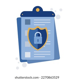 Shield with padlock on the paper with personal data security protection. Vector design. element