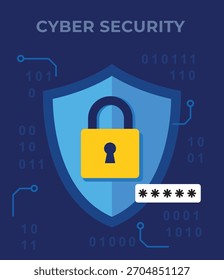 Un escudo con candado y campo de Contraseña, que simboliza la seguridad cibernética y la protección digital