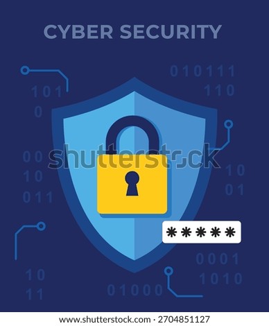A shield with padlock and password field, symbolizing cyber security and digital protection