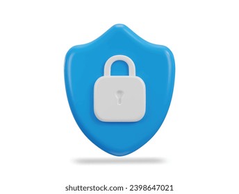 shield with padlock security icon 3d rendering vector illustration