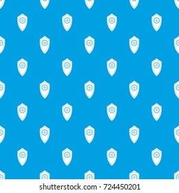 Shield pattern repeat seamless in blue color for any design. Vector geometric illustration