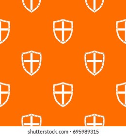 Shield pattern repeat seamless in orange color for any design. Vector geometric illustration