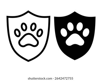 Shield with paw print in both outline and solid forms.