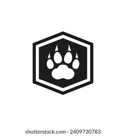 Shield with a paw print inside. Vector illustration.