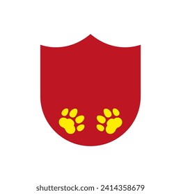 Shield with a paw print inside. Vector illustration.
