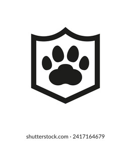 Shield with a paw print inside. Vector illustration.