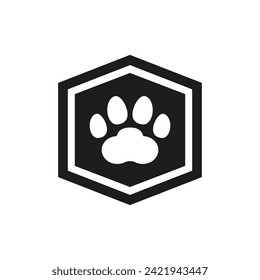 Shield with a paw print inside. Vector illustration.