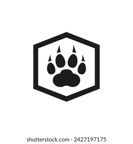 Shield with a paw print inside. Vector illustration.