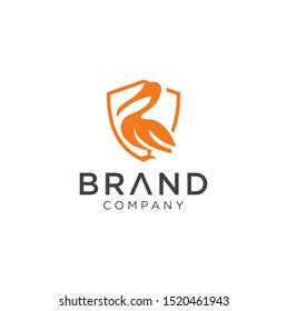 Shield Pelican Logo . Pelican bird Logo abstract design vector templ