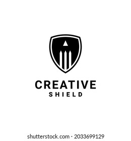Shield Pencil logo. Simple monogram pencil with shield design for art or education logo