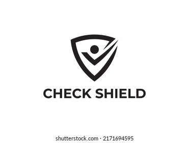 shield people check logo. security concept safe and deal sign vector icon illustration.