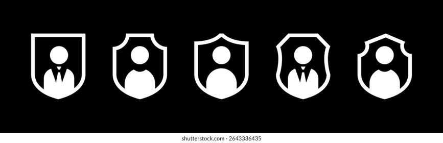 Shield with people vector illustration set. In black and white version.