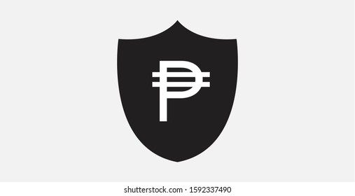 Shield with Philippine Peso icon. Bank insurance vector icon. Money with security shield icon. Vector illustration icon
