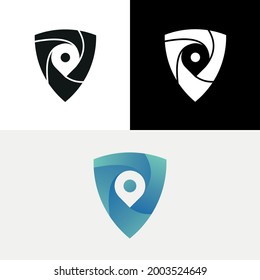 Shield Pin Location Security Swirl Logo