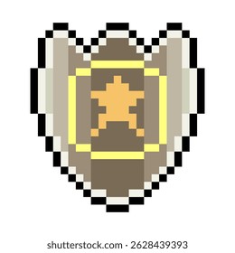 Shield in pixel art style isolated on white background
