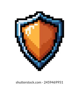 Shield pixel icon. 8 bit shield sign. Arcade game symbol. Game shield icon.